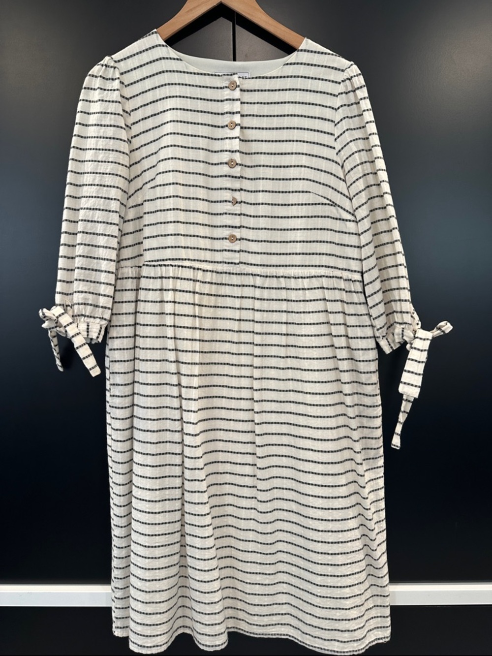 Piper & Scoot Striped Button-Front Midi Dress in Ivory and Black